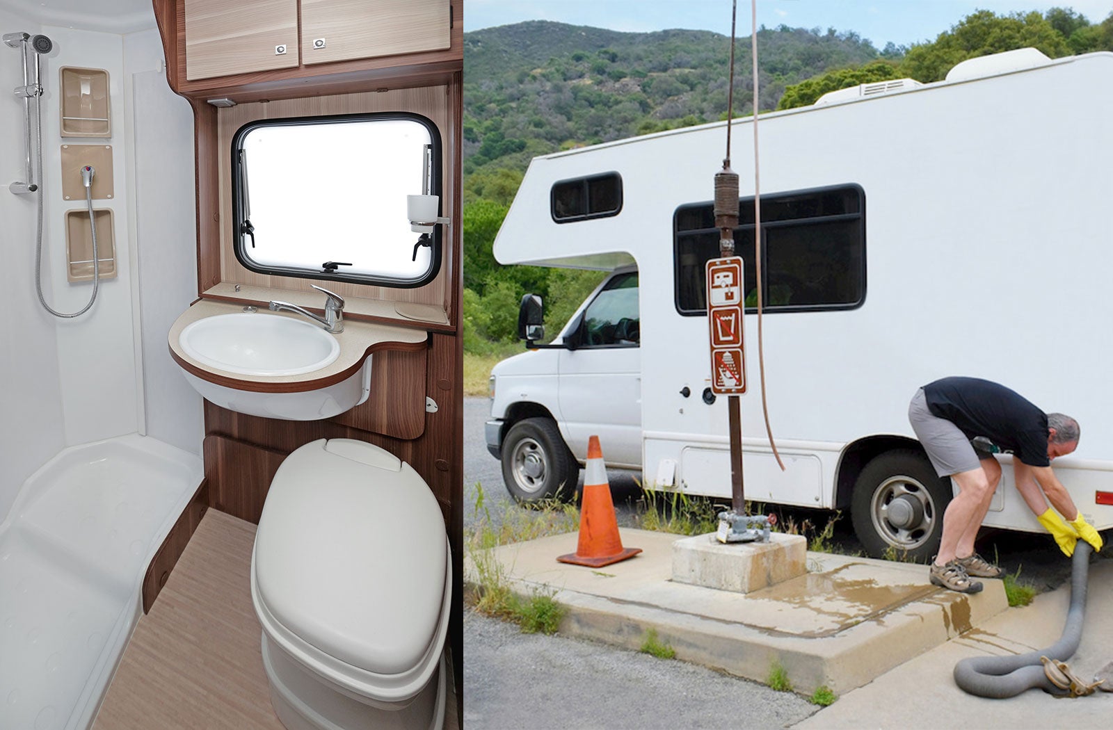 Portable RV/camper toilet and holding tank setup in Myrtle Beach, South Carolina